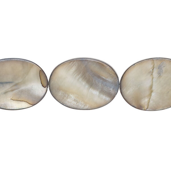 Mother-of-pearl shell 1pkg1, flat oval bead 15 inch blue steel 18x13mm-18x14mm image number 0