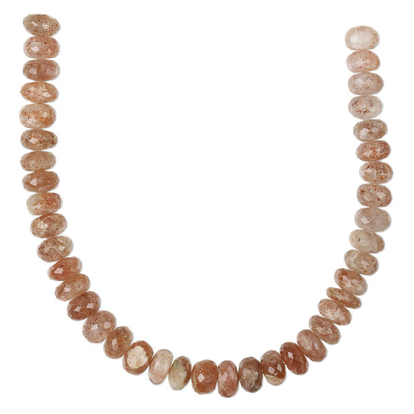Bead, sunstone (natural), shaded, 8x4mm-9x6mm hand-cut faceted rondelle, B grade, Mohs hardness 6 to 6-1/2. Sold per 8-inch strand, approximately 35 beads. image number 0