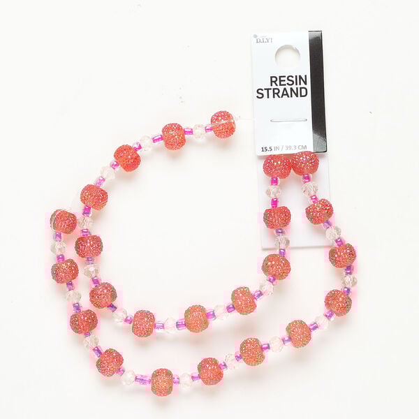 Bead 1pkg1, resin and glass, light multi-pink, 6x4mm-6x5mm faceted rondelle and 10x7mm-10x8mm bumpy rondelle, 15-1/2 inches. image number 0