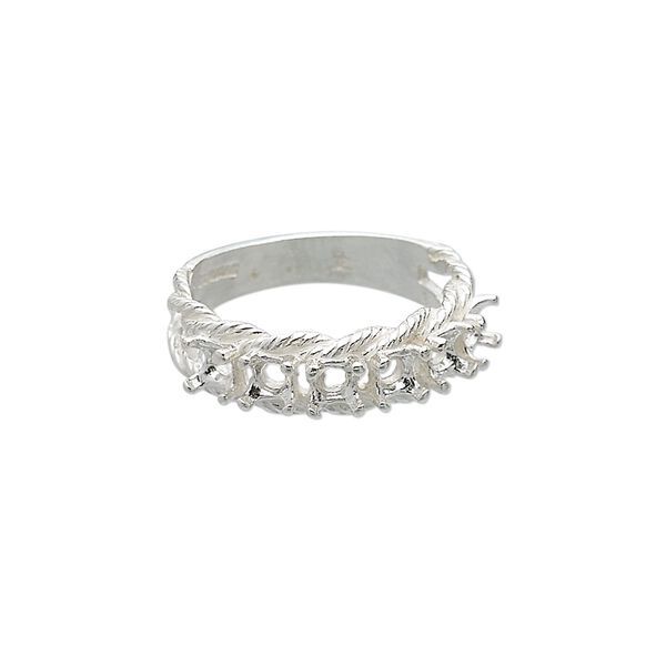 Ring, Sure-Set™, sterling silver, braided band with (6) 3.5mm 4-prong round settings, size 8. Sold individually. image number 0
