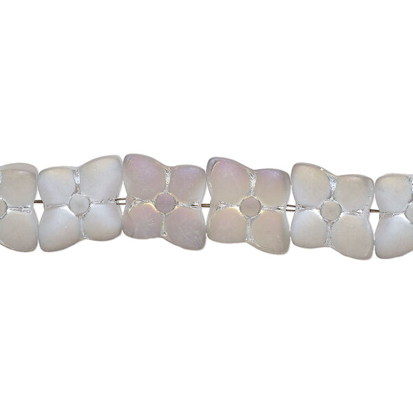 Bead, glass, translucent matte grey AB, 9mm flower. Sold per 15-1/2" to 16" strand. image number 0