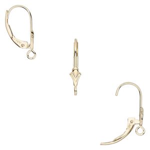 Ear wire, 14Kt gold, 16mm leverback with 6x3mm shield and open loop. Sold per pair.