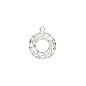 Drop, sterling silver, 14mm double-sided hollow filigree donut. Sold individually.