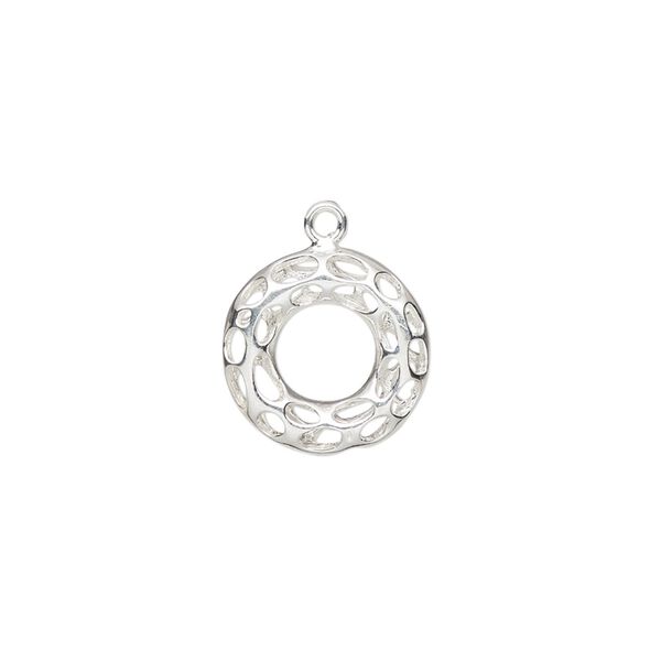 Drop, sterling silver, 14mm double-sided hollow filigree donut. Sold individually. image number 0