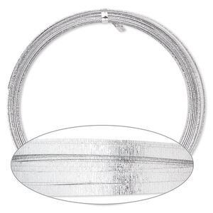 Wire, anodized aluminum, silver, 5x1mm double-sided flat with embossed wood grain pattern, 18 gauge. Sold per pkg of 18 feet.