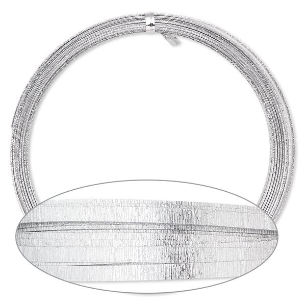 Wire, anodized aluminum, silver, 5x1mm double-sided flat with embossed wood grain pattern, 18 gauge. Sold per pkg of 18 feet. image number 0