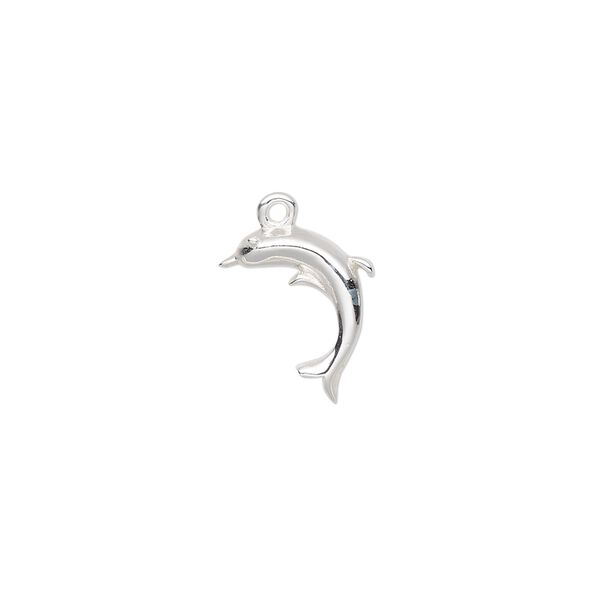 Charm 1pk1 brass, 15x9mm dolphin, silver plate image number 0