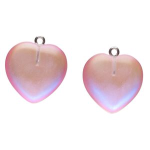 Drop 1pkg2 glass, 20x19mm heart, matte translucent iridescent light pink
