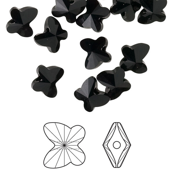 Bead 48pk jet, Crystal Passions® 8x7mm butterfly 5754 image number 0