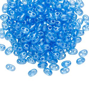 Seed bead, Preciosa Twin™ Czech glass, pkg/250g, 5x2.5mm oval, transparent sea blue terra pearl clear, (08336).
