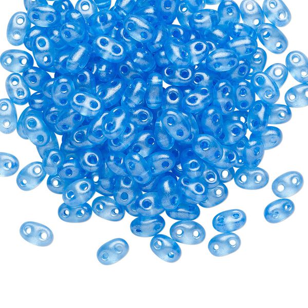 Seed bead, Preciosa Twin™ Czech glass, pkg/250g, 5x2.5mm oval, transparent sea blue terra pearl clear, (08336). image number 0