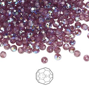 Bead 24pk amethyst AB, Preciosa Czech crystal 3mm round