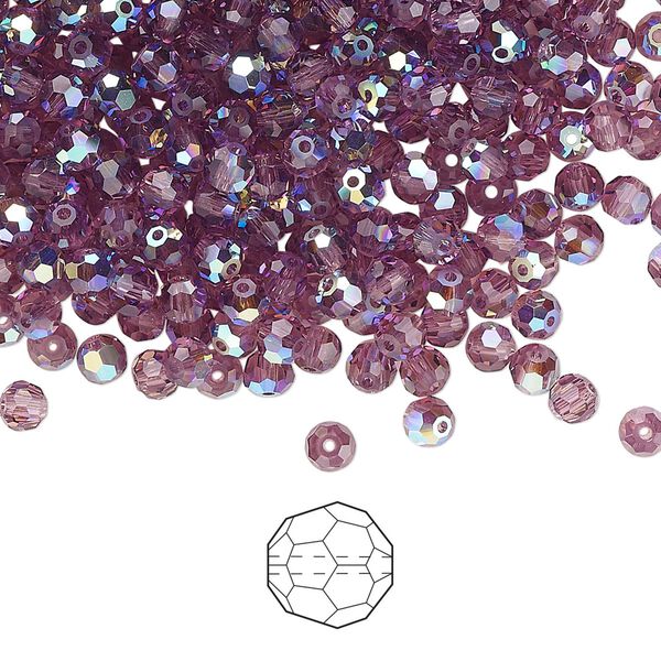 Bead 24pk amethyst AB, Preciosa Czech crystal 3mm round image number 0
