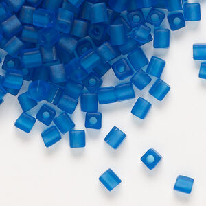 Seed bead, Miyuki 1pkg10g, glass, 3.5-3.7mm square, translucent frosted capri blue (SB-149F)