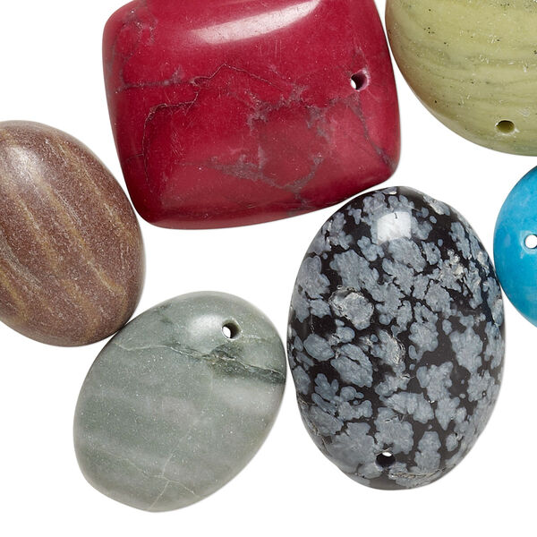 Drop mix, multi-gemstone (natural / dyed / stabilized / manmade / imitation) and glass, mixed colors, 14x14mm-25mm mixed shape. Sold per pkg of 10. image number 0