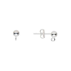 Earstud 1pkg10 sterling silver, 4mm ball / open loop / earnuts, polished 5 pair