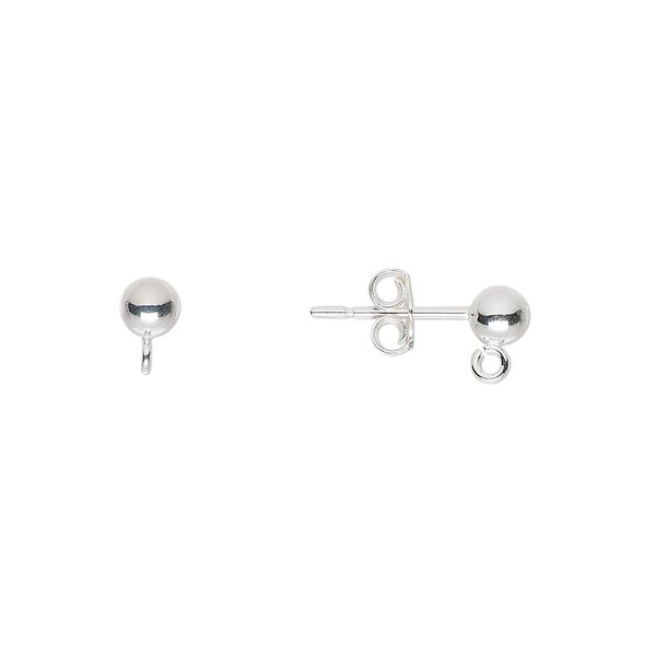 Earstud 1pkg10 sterling silver, 4mm ball / open loop / earnuts, polished 5 pair image number 0