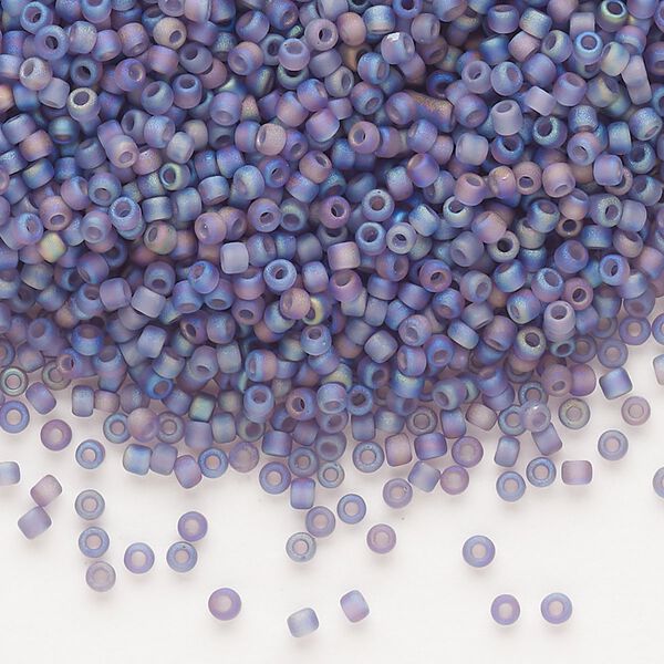 Seed bead, Dyna-Mites™, glass, pkg/40g, #11 round, translucent frosted rainbow purple, (11FAB 11/0 RR). image number 0