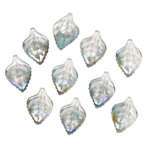 Drop, pressed glass, translucent metallic green rainbow, 23 x 16mm pressed leaf, top-drilled. top-drilled. Sold per pkg of 10.