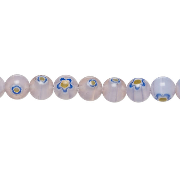 Bead, millefiori glass 1pkg1, translucent light purple / blue / golden yellow, 6mm round, 15 inches. image number 0