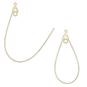 Beading hoop, gold-plated brass, 40x22mm teardrop with loop. Sold per pkg of 100.