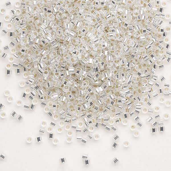 Seed bead, Delica®, glass, pkg/7.5g, #11 cut, transparent silver-lined crystal clear (DBC-0041). image number 0