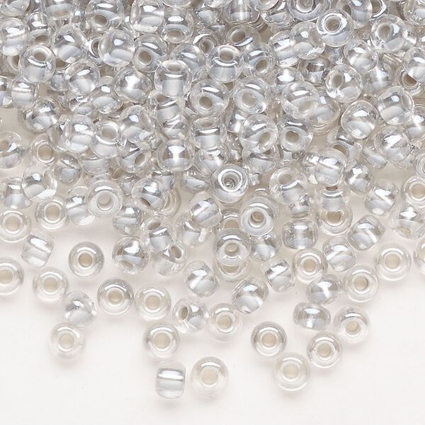 Seed bead, Preciosa Ornela Czech glass, pkg/500g, #6 rocaille, translucent color-lined luster pastel grey, (382PD). image number 0