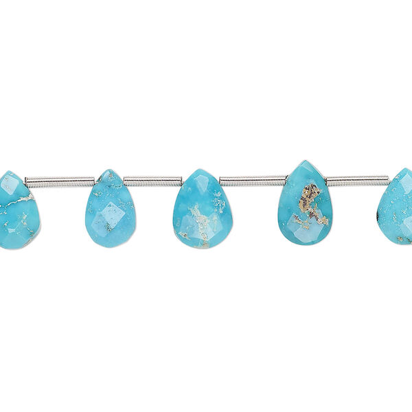 Bead, imperial crown turquoise (natural), 7x5mm-9x7mm hand-cut top-drilled faceted puffed teardrop with 0.4-1.4mm hole, B grade, Mohs hardness 5 to 6. Sold per pkg of 14. image number 0