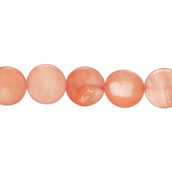 Mother-of-pearl shell 1pkg1, puffed flat round bead 15 inch tulip 9-11mm image number 0