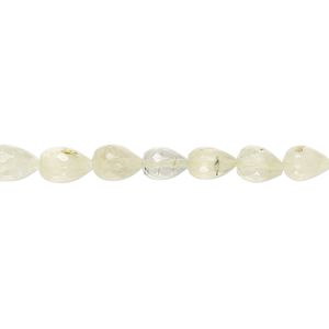 Prehnite 1pkg1, hand-cut micro-faceted teardrop bead natural 8 inch 6x4mm-8x5mm