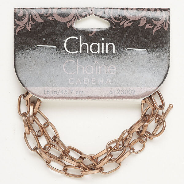 Chain, steel, pkg/18 inches with toggle clasp, antique copper finish, 6mm oval rolo. image number 0