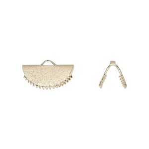 Ribbon crimp end, gold-finished brass, 15x7mm stardust fan. Sold per pkg of 10.