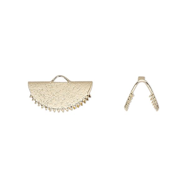 Ribbon crimp end, gold-finished brass, 15x7mm stardust fan. Sold per pkg of 10. image number 0