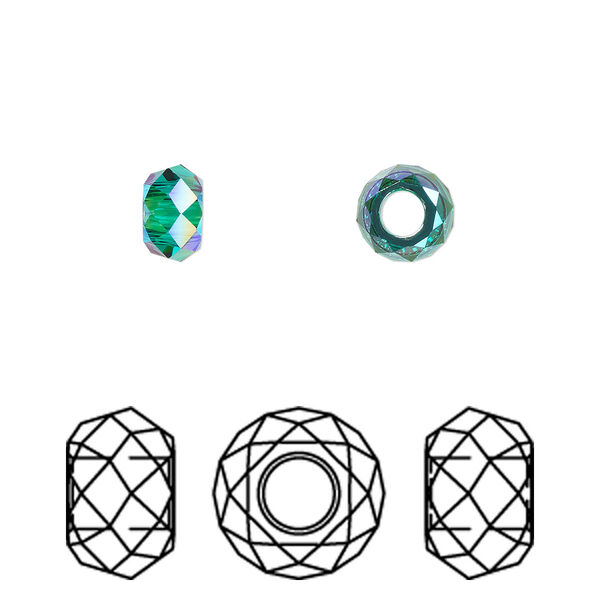 Bead 4pk emerald shimmer 2X, Crystal Passions® 6x3.75mm briolette XL hole 5042 image number 0