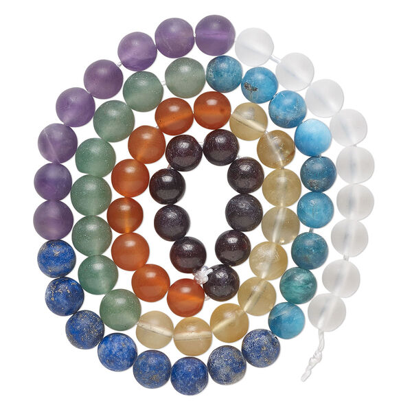 Bead, multi-gemstone (natural/dyed/heated), matte, 6mm round, C grade, Mohs hardness 5 to 7-1/2. Sold per 16-inch strand. image number 0