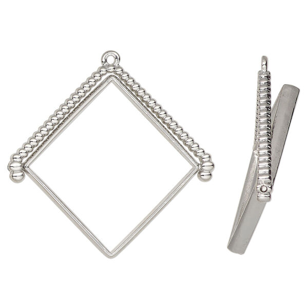 Focal, silver-finished "pewter" (zinc-based alloy), 43x38mm open diamond with rotating center and beaded top. Sold per pkg of 2. image number 0