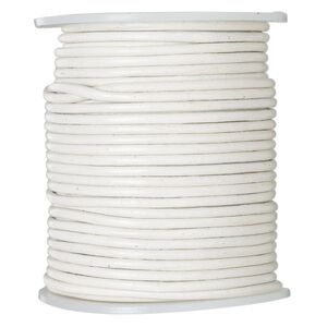 Cord, leather (dyed), white, 2mm round. Sold per 25-yard spool.