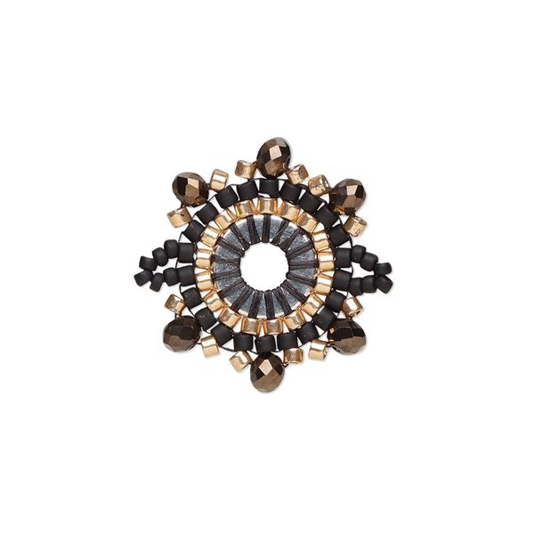 Link, Creative Touch, glass, black / peach / silver, 22mm double-sided snowflake. Sold individually. image number 0