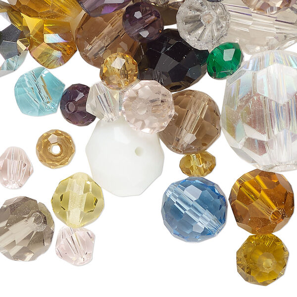 Bead mix, glass, opaque and translucent mixed colors, 6x5mm-19x18mm faceted mixed shapes. Sold per 3-ounce pkg, approximately 95 beads. image number 0