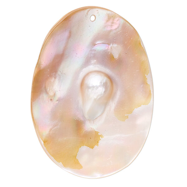 Focal, blister pearl shell (natural), 50x30mm top-drilled oval. Sold Individually. image number 0