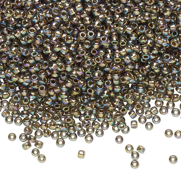 Seed bead, TOHO BEADS®, glass, pkg/7.5g, #11 round, translucent gold-lined rainbow black diamond (TR-11-999). image number 0
