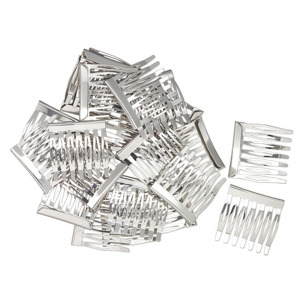Hair comb, silver-finished brass, 1 inch with hooked lip. Sold per pkg of 24. image number 0