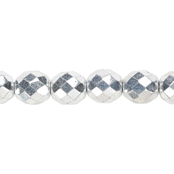 Bead, Czech fire-polished glass, metallic silver, 10mm faceted round. Sold per pkg of 600 (1/2 mass). image number 0