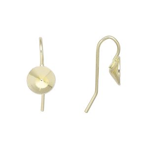 Ear wire fishhook 1pkg10 Almost Instant Jewelry®, 16mm / SS39 rivoli glue-in setting, 19 gauge gold-finished brass 5 pair