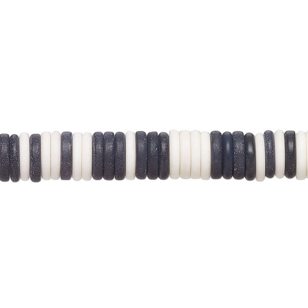 Bead, porcelain, opaque matte black and white, 6.5x1.5mm heishi. Sold per 8-inch strand, approximately 120 to 150 beads. image number 0
