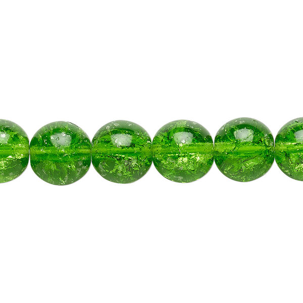 Bead, Czech crackle glass druk, translucent green, 10mm round. Sold per 15-1/2" to 16" strand. image number 0