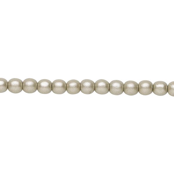 Bead, Czech glass druk, opaque satin pewter, 4mm round. Sold per 15-1/2" to 16" strand. image number 0