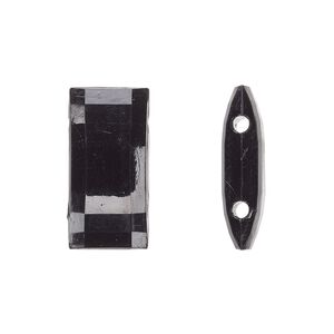 Bead, acrylic, black, 18x9mm double-drilled faceted puffed rectangle, fits up to 10mm bead. Sold per pkg of 20.