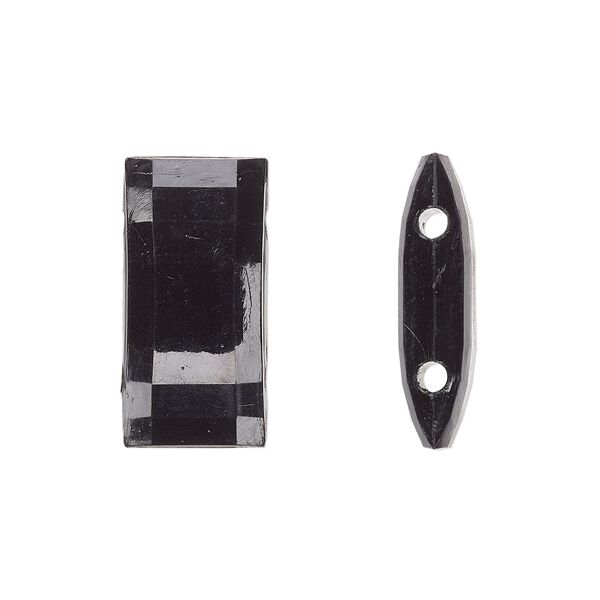 Bead, acrylic, black, 18x9mm double-drilled faceted puffed rectangle, fits up to 10mm bead. Sold per pkg of 20. image number 0