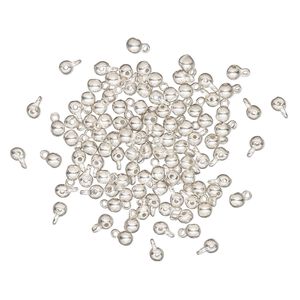 Bead, silver finish "pewter" (zinc-based alloy), 4mm round with loop. Sold per pkg of 100.